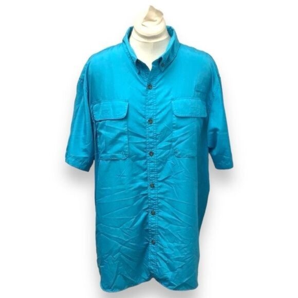 RedHead Mens 2XL Short Sleeve Shirt Turquoise Button-Up Polyester Fisherman Styl - Picture 1 of 7